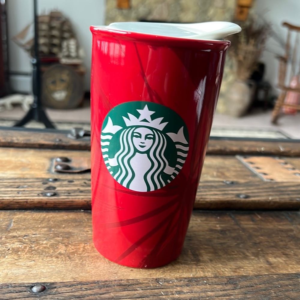 2014 Starbucks Red Ceramic 12 oz Travel Mug